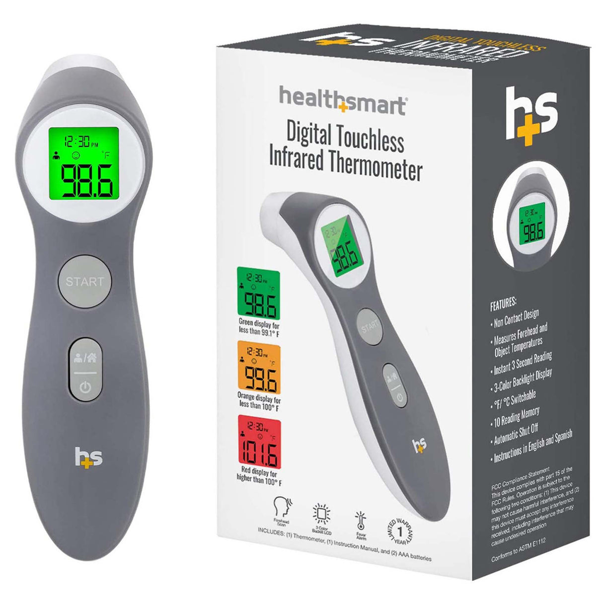 Non-Contact Skin Surface Thermometer HealthSmart Infrared Skin Probe Handheld