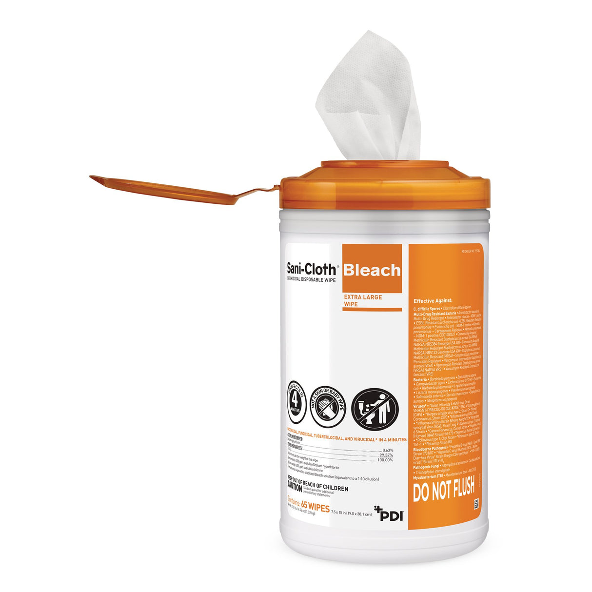 Sani-Cloth Bleach Surface Disinfectant Cleaner Premoistened Germicidal Manual Pull Wipe 65 Count Canister Chlorine Scent NonSterile