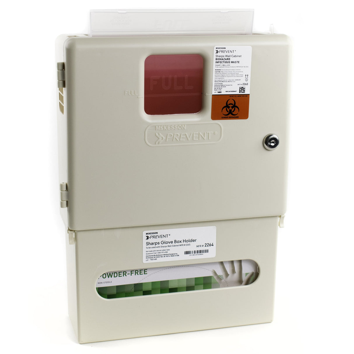 Sharps Container Cabinet / Wall Enclosure with Glove Box McKesson Prevent Polypropylene Wall Mount Locking