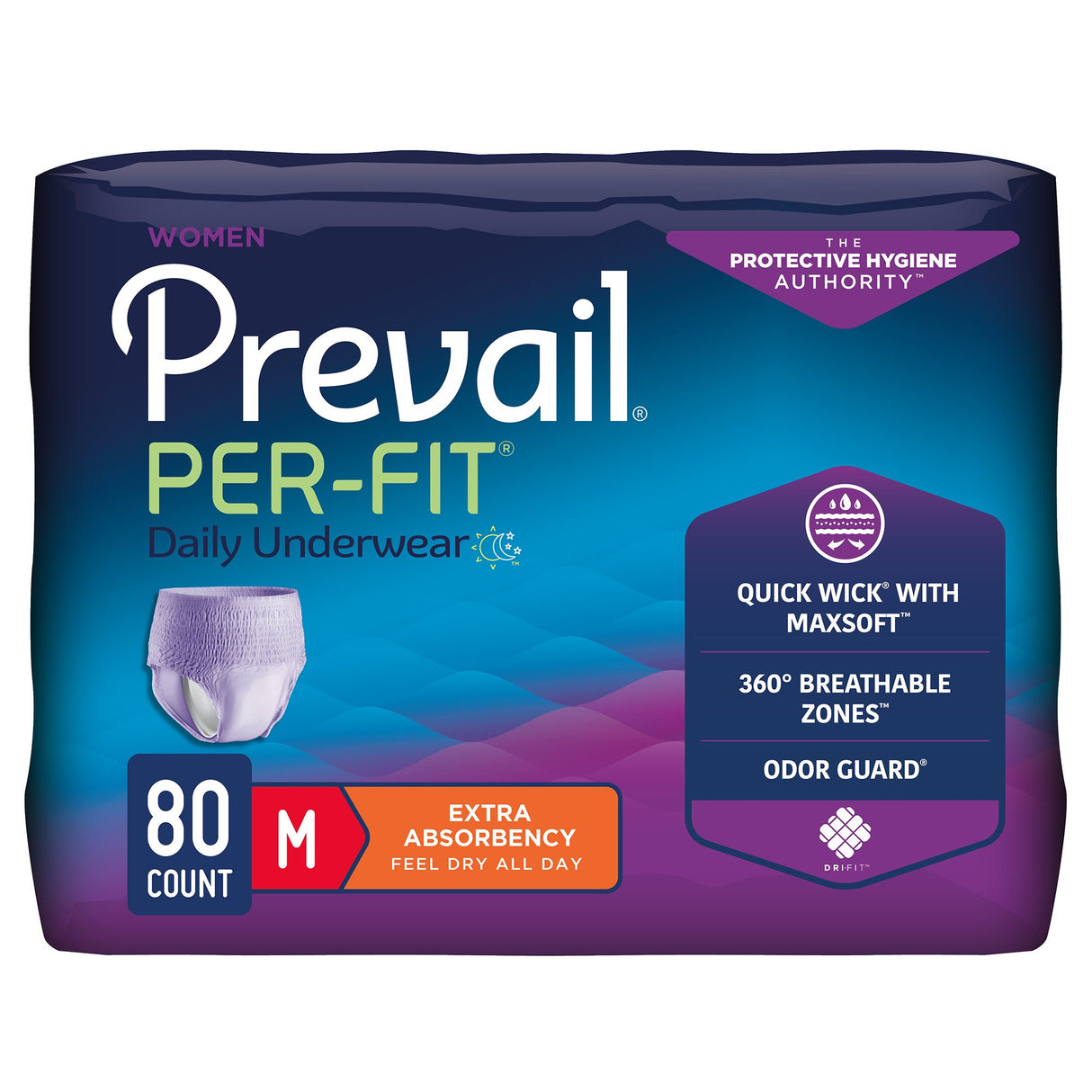 Female Adult Absorbent Underwear Prevail Per-Fit Pull On with Tear Away Seams Medium Disposable Moderate Absorbency