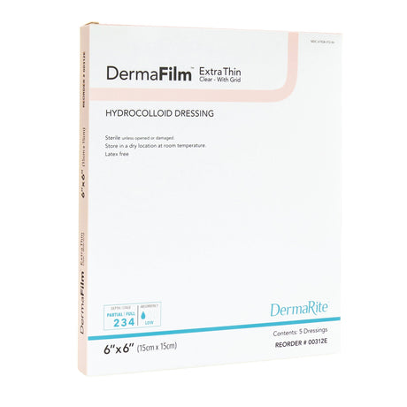 Thin Hydrocolloid Dressing DermaFilm Film Backing 6 X 6 Inch Square Hydrocolloid / Film