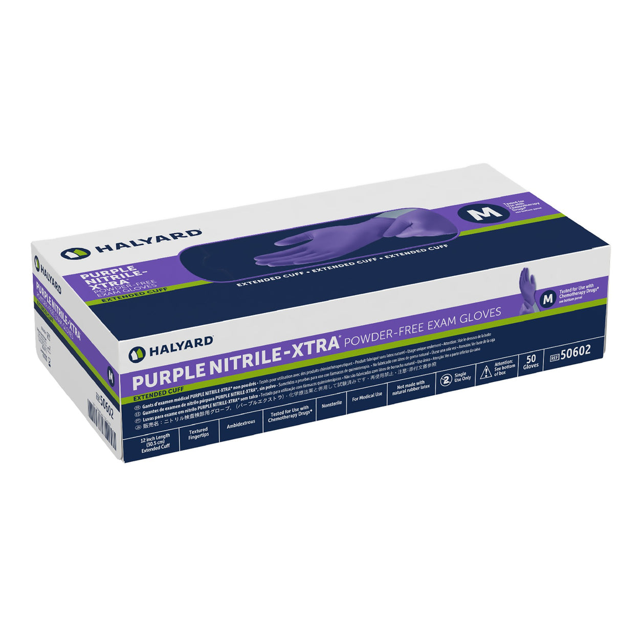 Exam Glove Purple Nitrile-Xtra Medium NonSterile Nitrile Extended Cuff Length Textured Fingertips Purple Chemo Tested