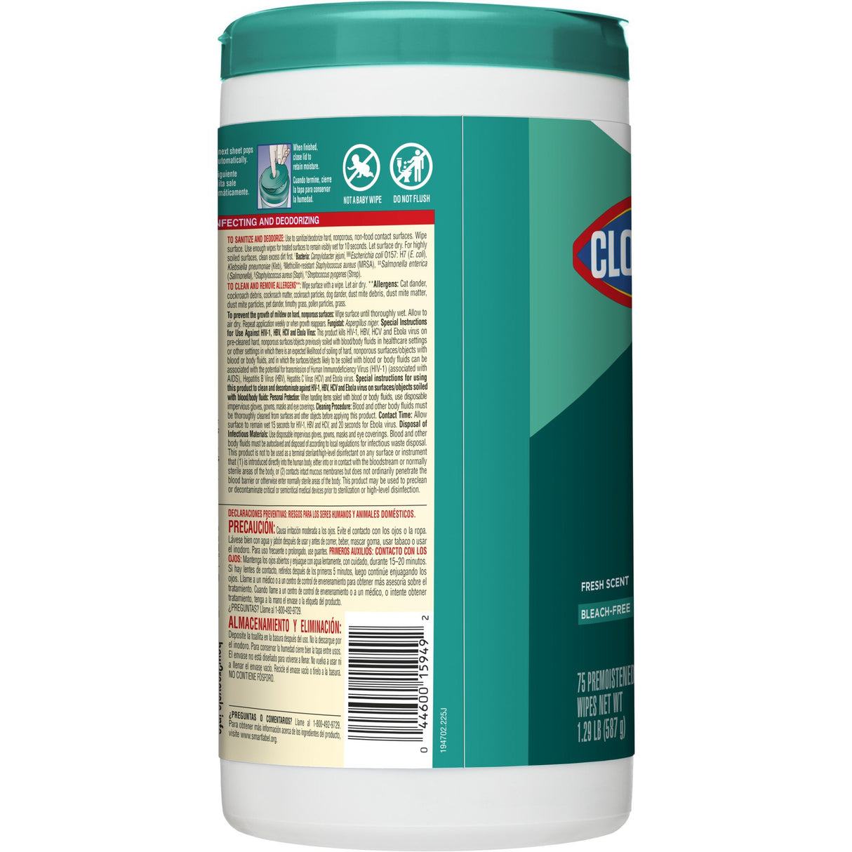 CloroxPro Clorox Surface Disinfectant Premoistened Manual Pull Wipe 75 Count Canister Fresh Scent NonSterile