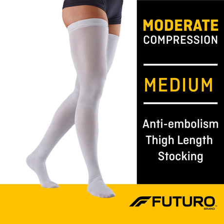 Anti-embolism Stocking 3M Futuro Thigh High Medium / Regular White Closed Toe