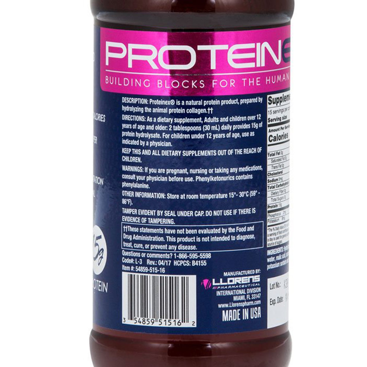 Oral Supplement Proteinex P15 Unflavored Liquid 16 oz. Bottle