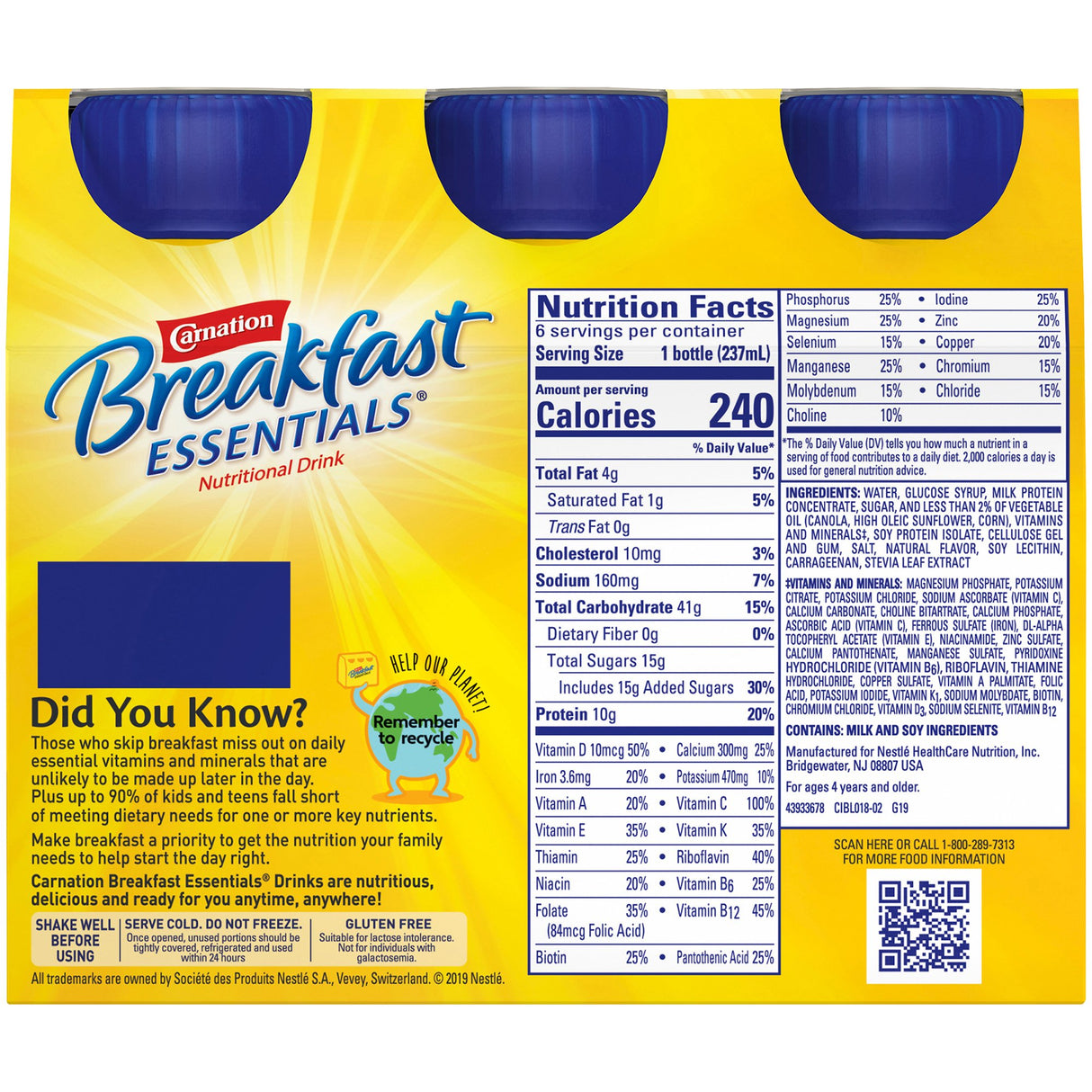 Oral Supplement Carnation Breakfast Essentials French Vanilla Flavor Liquid 8 oz. Bottle