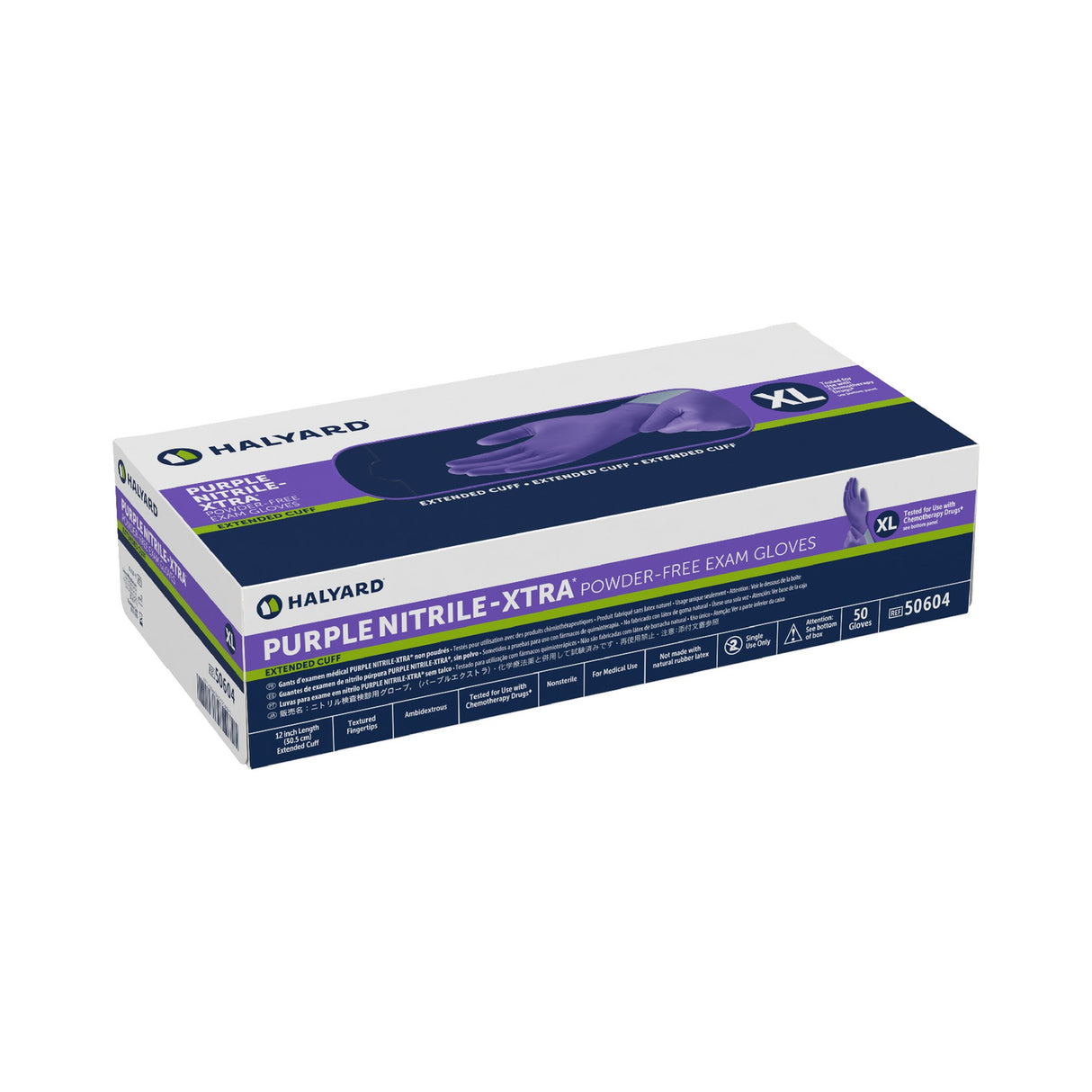 Exam Glove Purple Nitrile-Xtra X-Large NonSterile Nitrile Extended Cuff Length Textured Fingertips Purple Chemo Tested