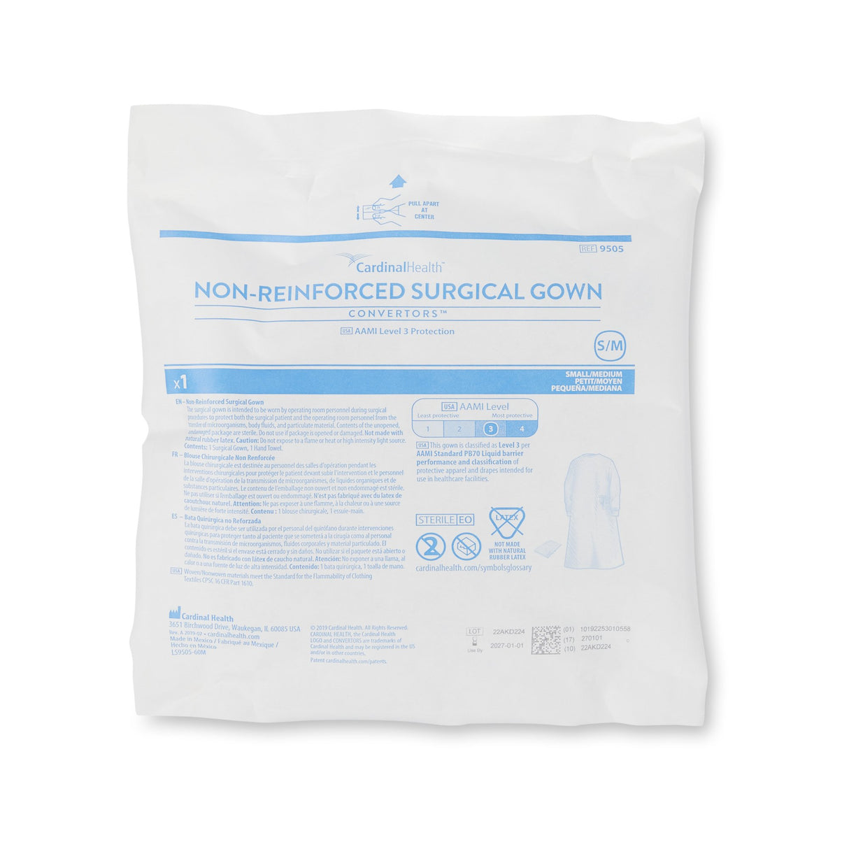 Non-Reinforced Surgical Gown with Towel Astound Small / Medium Blue Sterile AAMI Level 3 Disposable