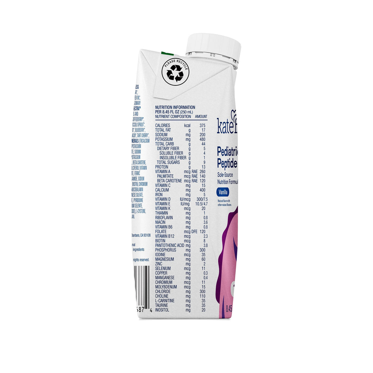 Pediatric Oral Supplement Kate Farms Pediatric Peptide 1.5 Vanilla Flavor 8.45 oz. Carton Liquid Organic Hydrolyzed Pea Protein