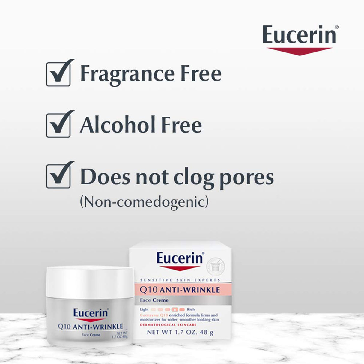 Facial Moisturizer Eucerin Q10 Anti-Wrinkle Sensitive Skin 1.7 oz. Jar Unscented Cream