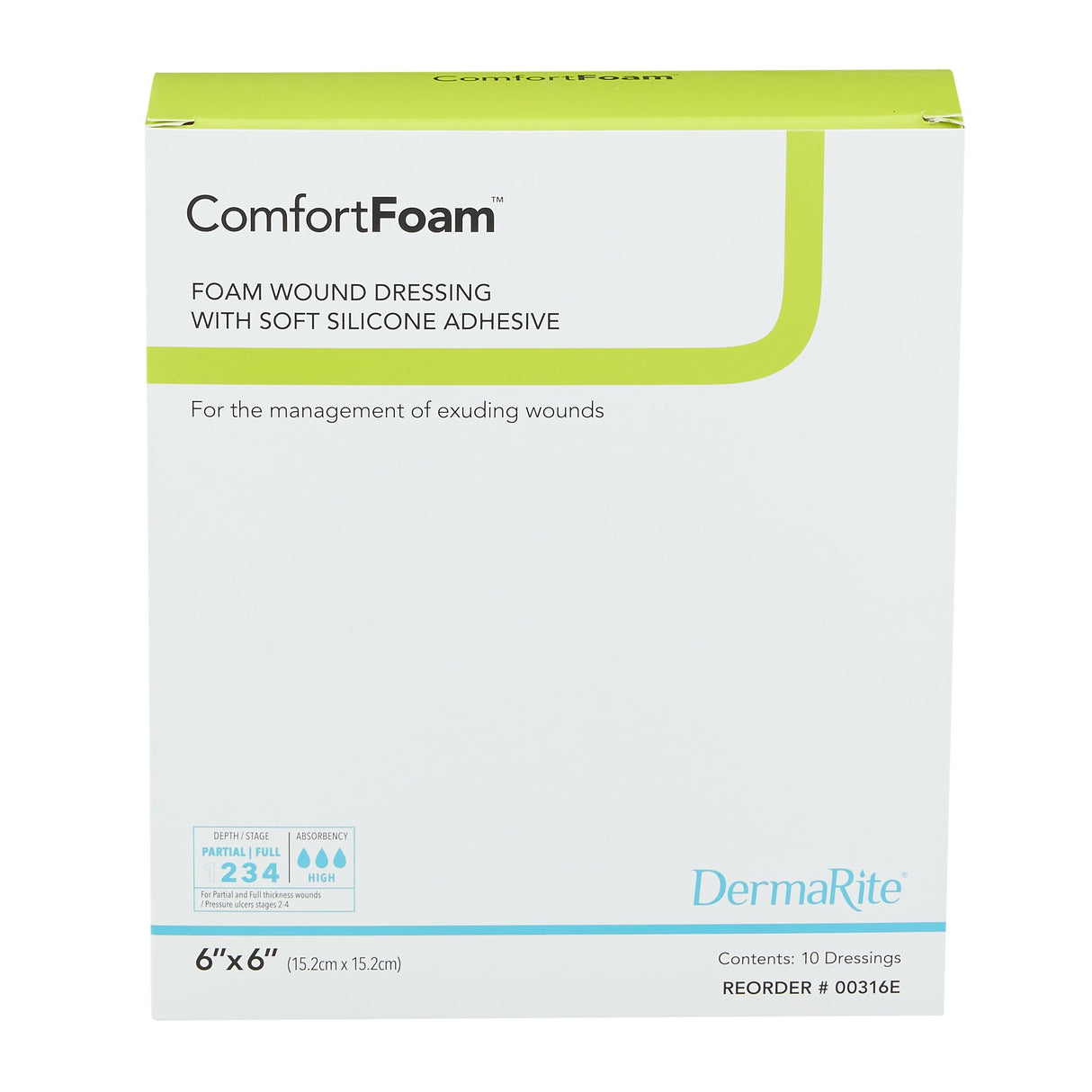 Foam Dressing ComfortFoam 6 X 6 Inch Without Border Film Backing Silicone Face Square Sterile