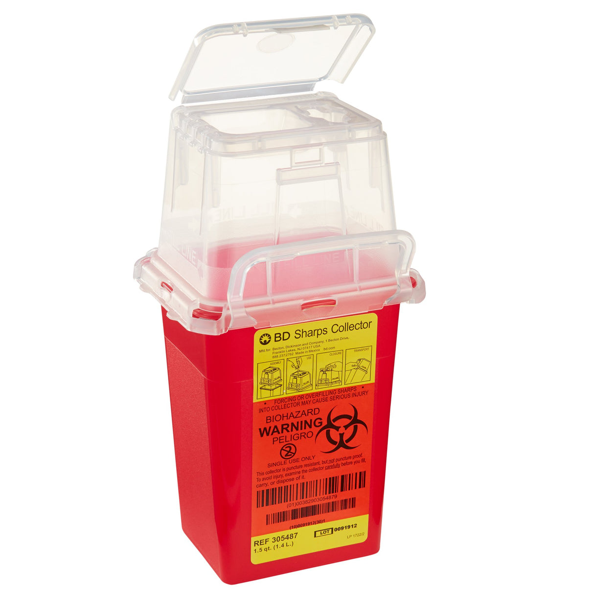 Sharps Container BD Red Base 9 H X 4-1/2 W X 4 D Inch Vertical Entry 0.375 Gallon