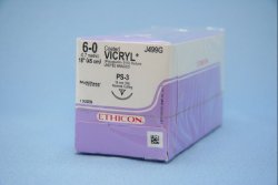 Absorbable Suture with Needle Coated Vicryl Polyglactin 910 PS-3 3/8 Circle Reverse Cutting Needle Size 6 - 0 Braided
