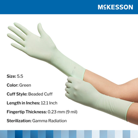 Surgical Glove McKesson Perry Performance Plus Size 5.5 Sterile Polyisoprene Standard Cuff Length Smooth Green Chemo Tested