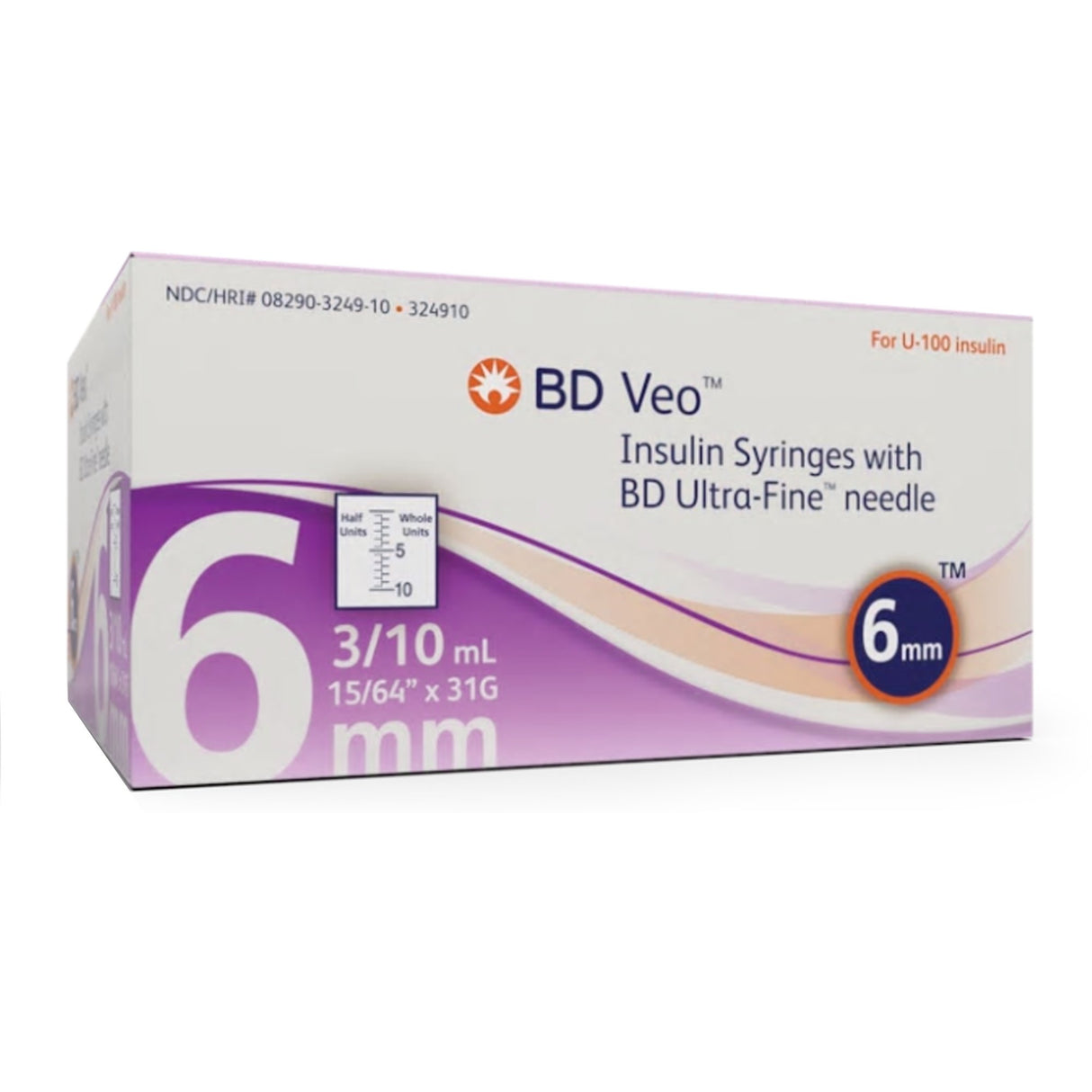 Standard Insulin Syringe with Needle Veo Ultra-Fine 0.3 mL 15/64 Inch 31 Gauge NonSafety Regular Wall