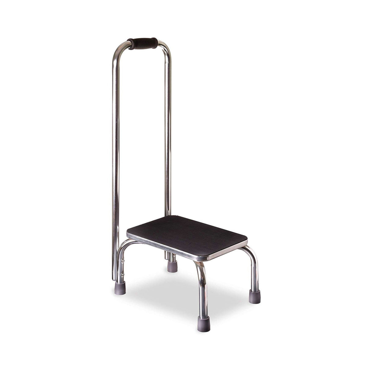 Step Stool with Handrail Mabis DMI 1 Step Chrome Plated Steel Frame 9-1/2 Inch Step Height