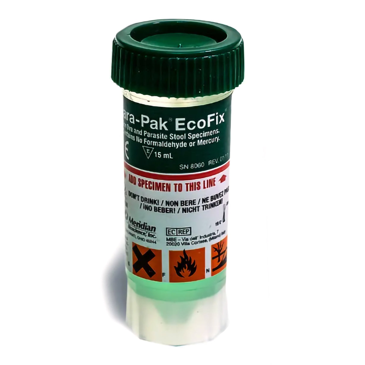 Stool Specimen Container EcoFix 15 mL Fill (0.5 oz.) Screw Cap with Sampling Device NonSterile
