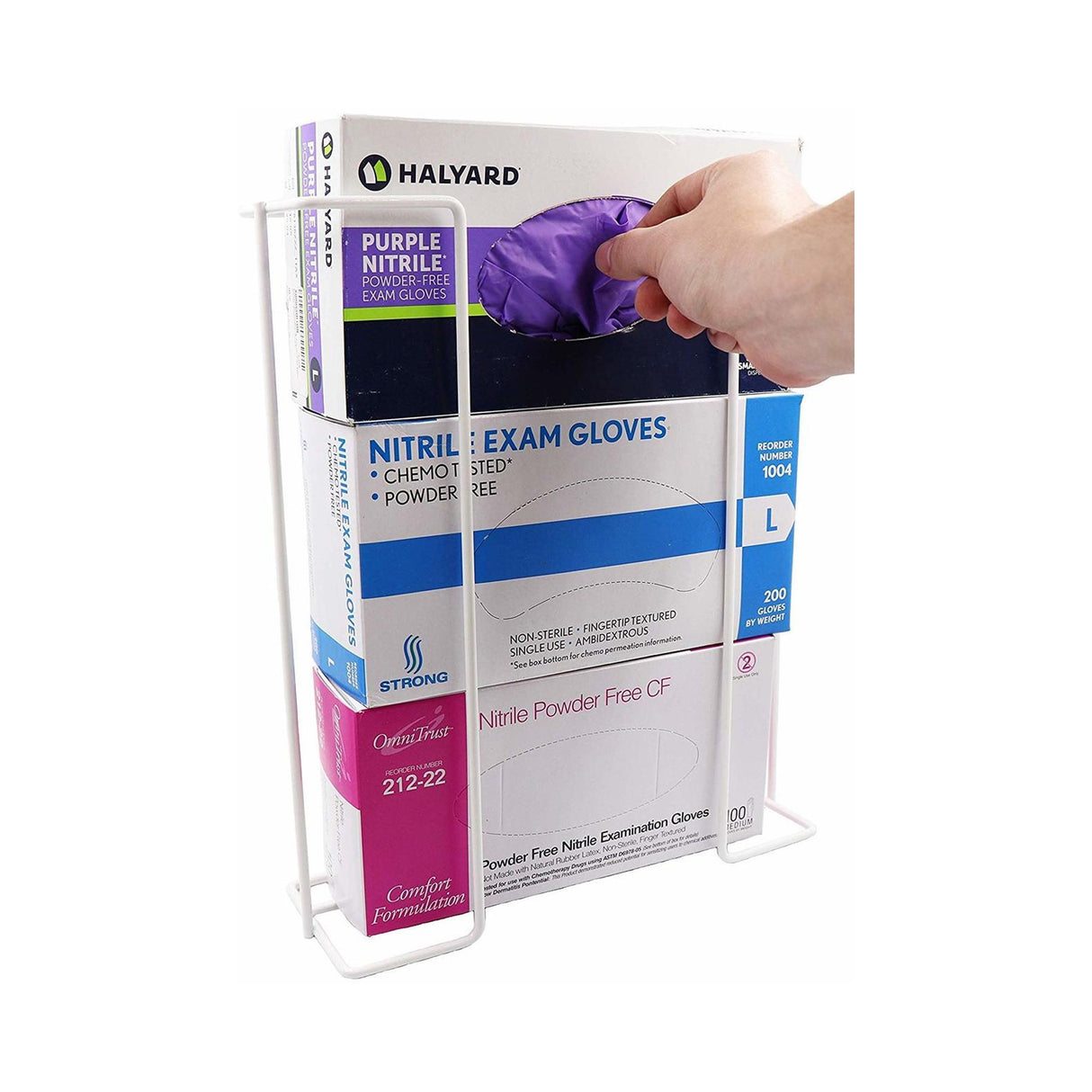 Glove Box Holder Horizontal or Vertical Mounted 3-Box Capacity White 4-1/2 X 11-1/2 X 16 Inch Aluminum