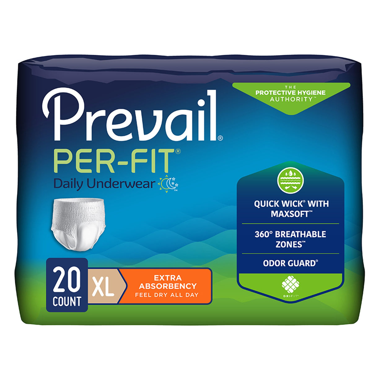 Unisex Adult Absorbent Underwear Prevail Per-Fit Extra Pull On with Tear Away Seams X-Large Disposable Heavy Absorbency