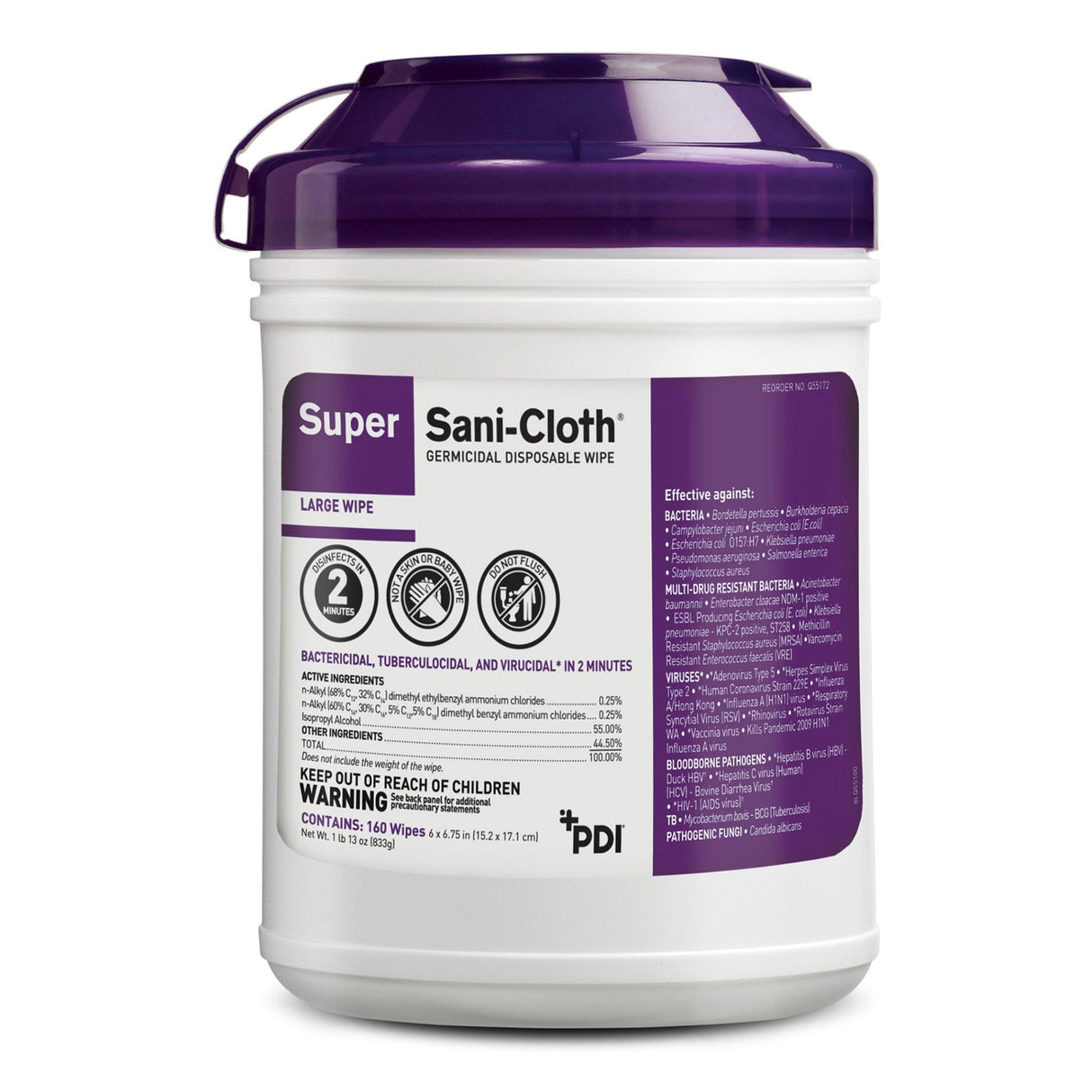 Super Sani-Cloth Surface Disinfectant Cleaner Premoistened Germicidal Manual Pull Wipe 160 Count Canister Alcohol Scent NonSterile