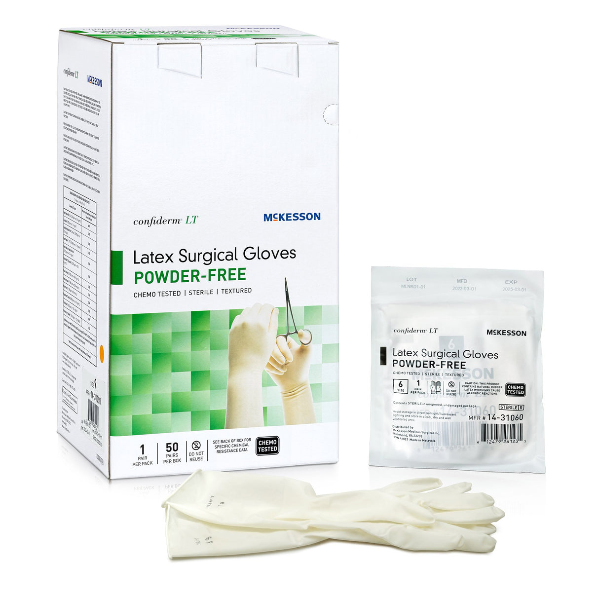 Surgical Glove Confiderm LT Size 6 Sterile Latex Standard Cuff Length Fully Textured Ivory Chemo Tested