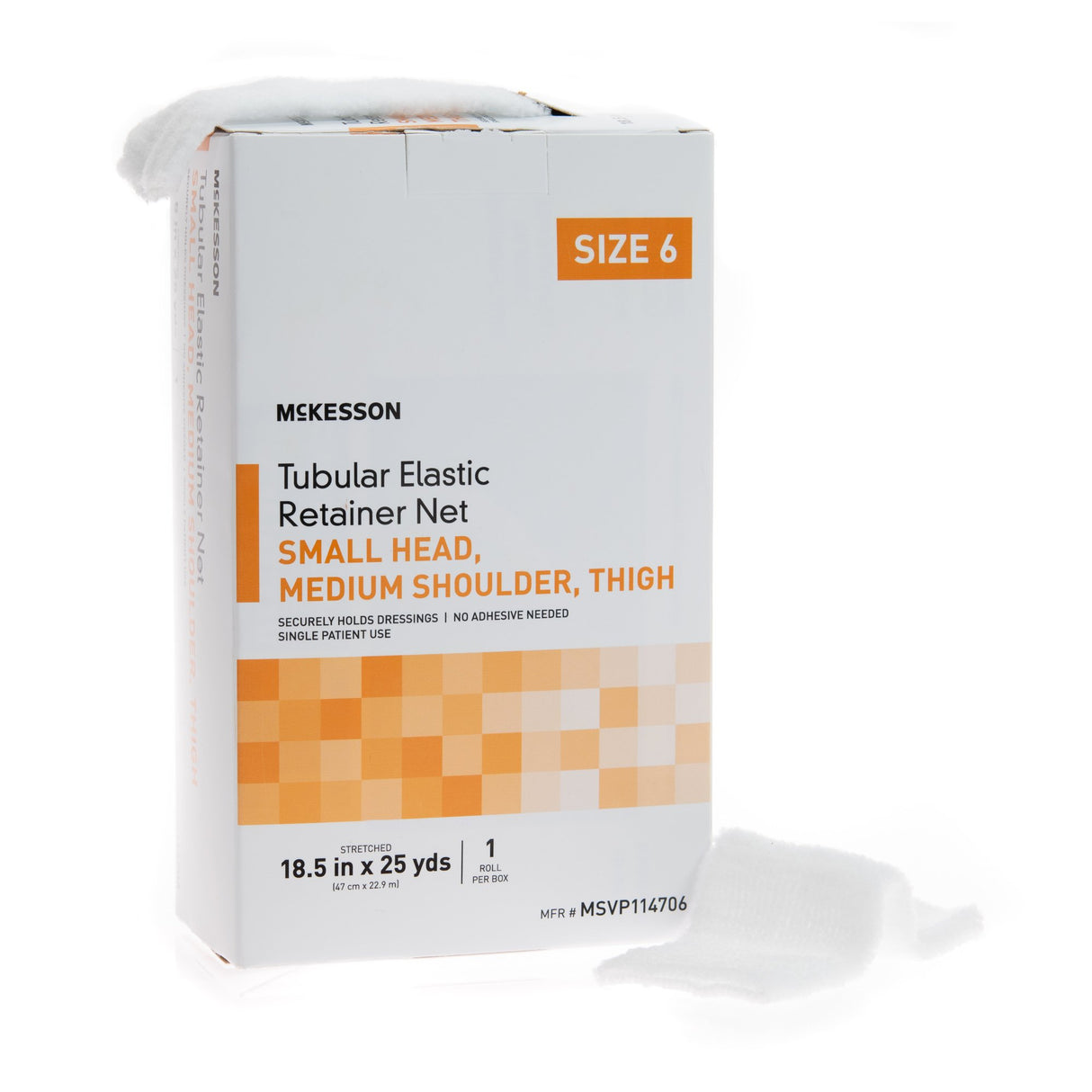 Elastic Net Retainer Dressing McKesson Tubular Elastic 18-1/2 Inch X 25 Yard (47 cm X 22.9 m) Size 6 White Small Head / Medium Shoulder / Thigh NonSterile