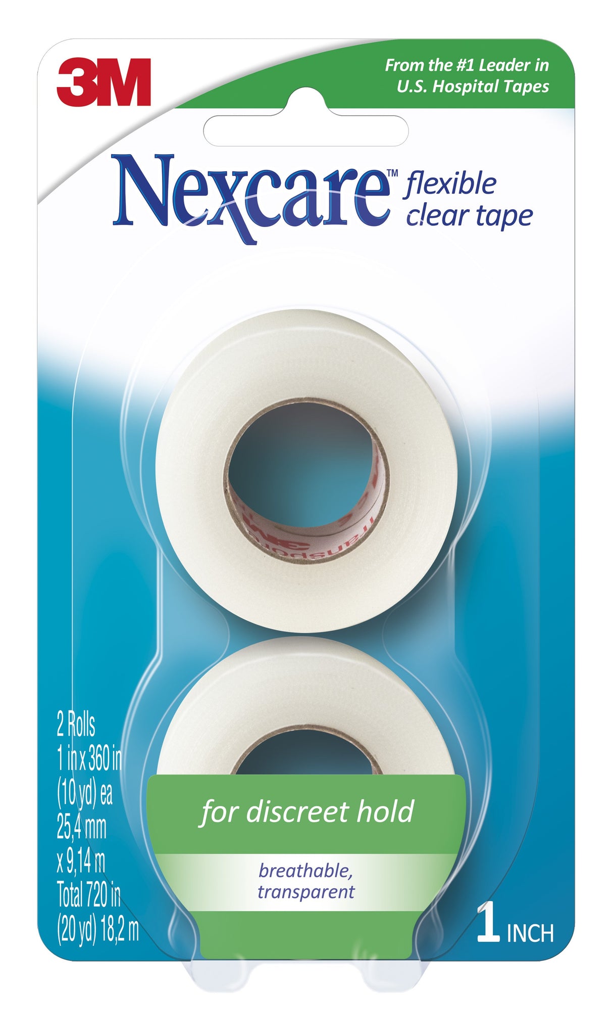 Water Resistant Medical Tape Nexcare Flexible Clear 1 Inch X 10 Yard Stretchy Fabric NonSterile