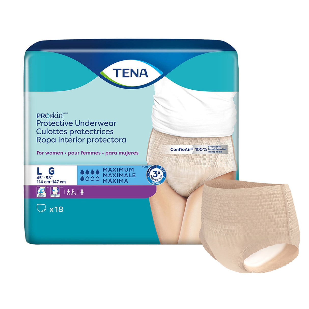 Female Adult Absorbent Underwear TENA ProSkin Protective Pull On with Tear Away Seams Large Disposable Moderate Absorbency