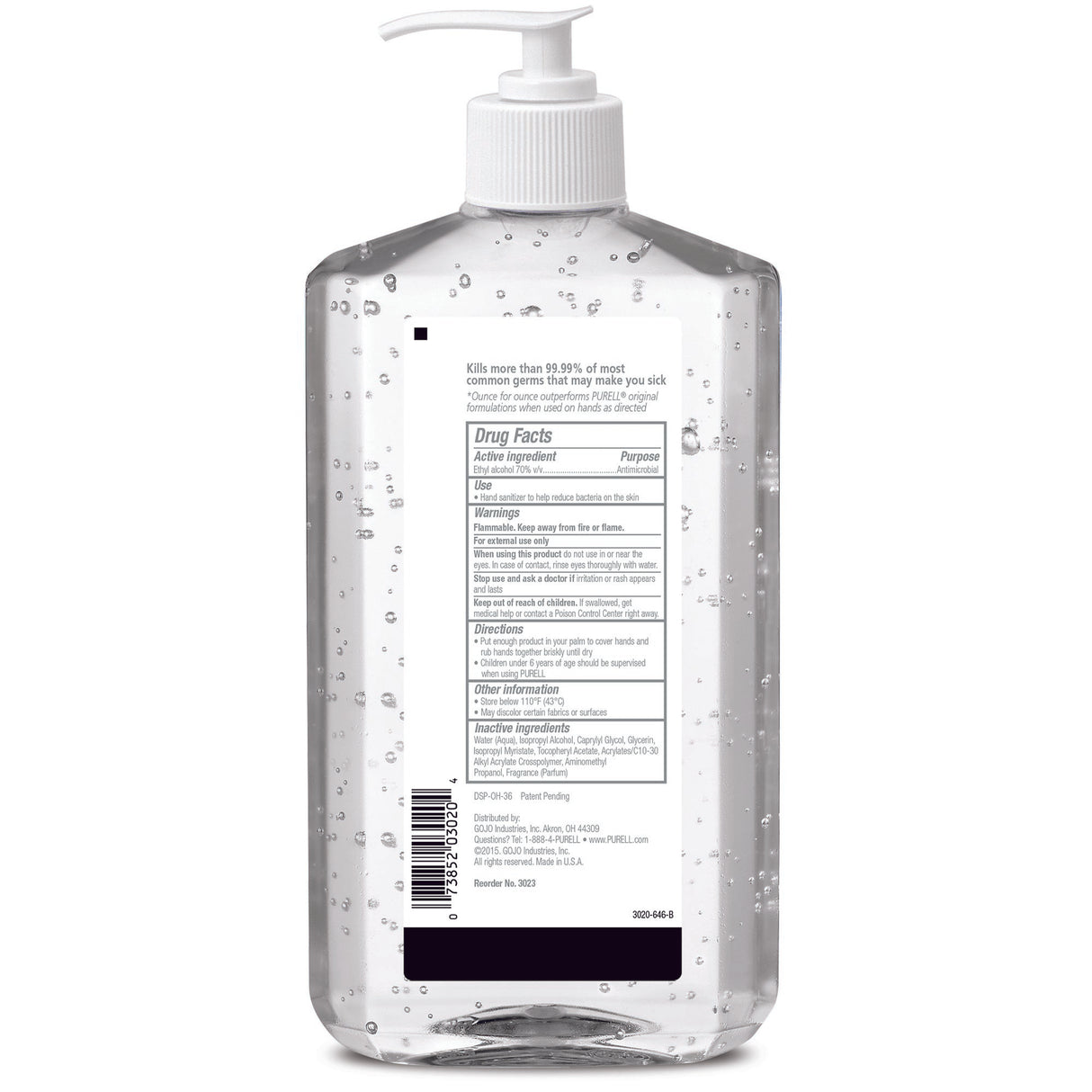 Hand Sanitizer Purell Advanced 20 oz. Ethyl Alcohol Gel Pump Bottle