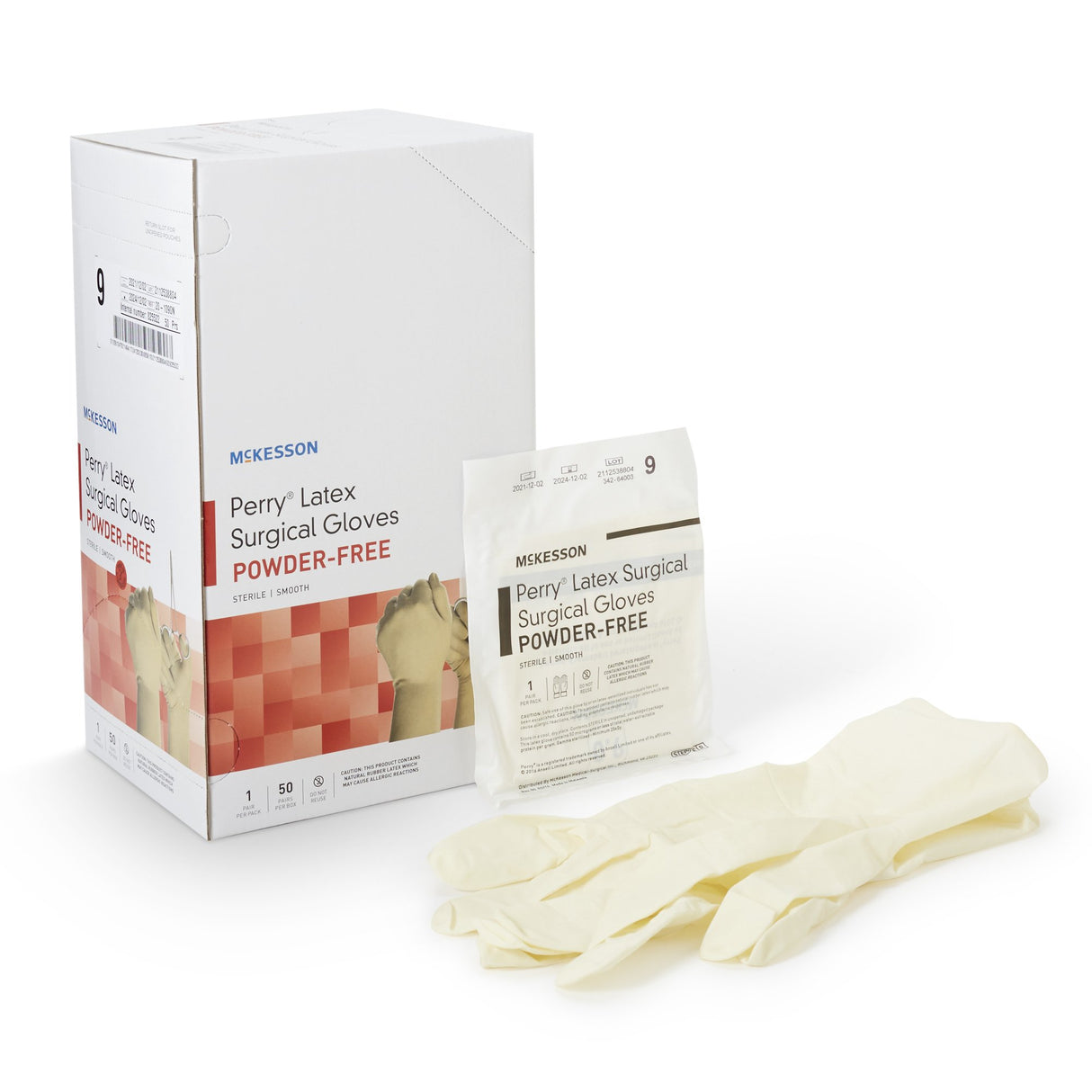 Surgical Glove McKesson Perry Size 9 Sterile Latex Standard Cuff Length Smooth Cream Not Chemo Approved