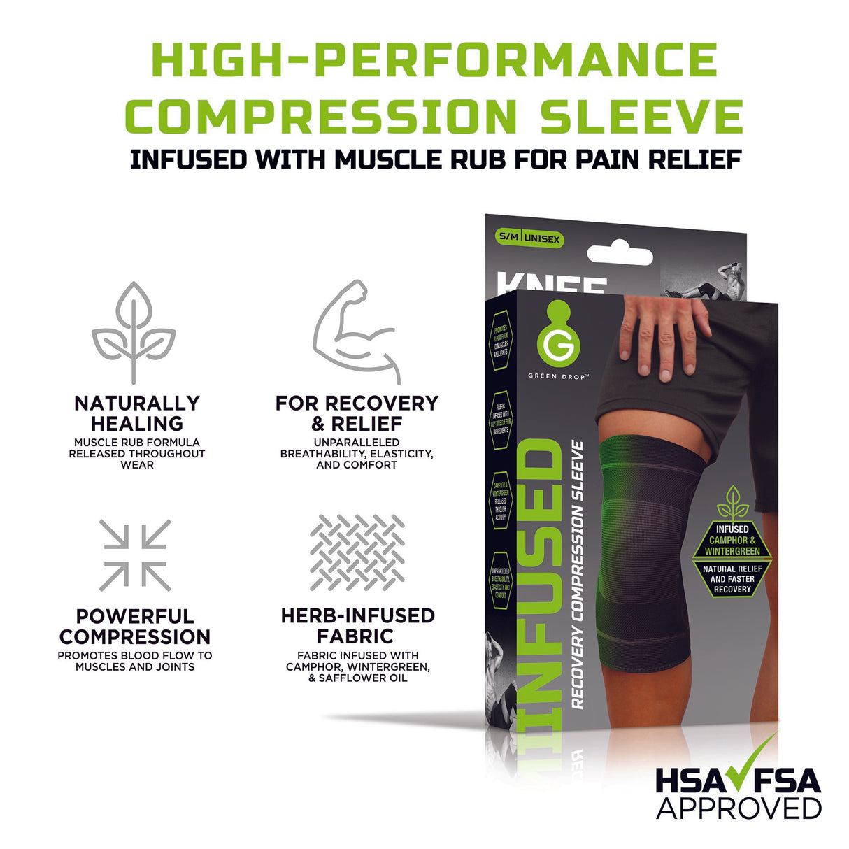 Knee Support Green Drop Small / Medium Pull-On 13 to 16 Inch Thigh Circumference Left or Right Knee