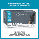 Exam Glove CareStock X-Large NonSterile Nitrile Standard Cuff Length Fully Textured Black Not Rated