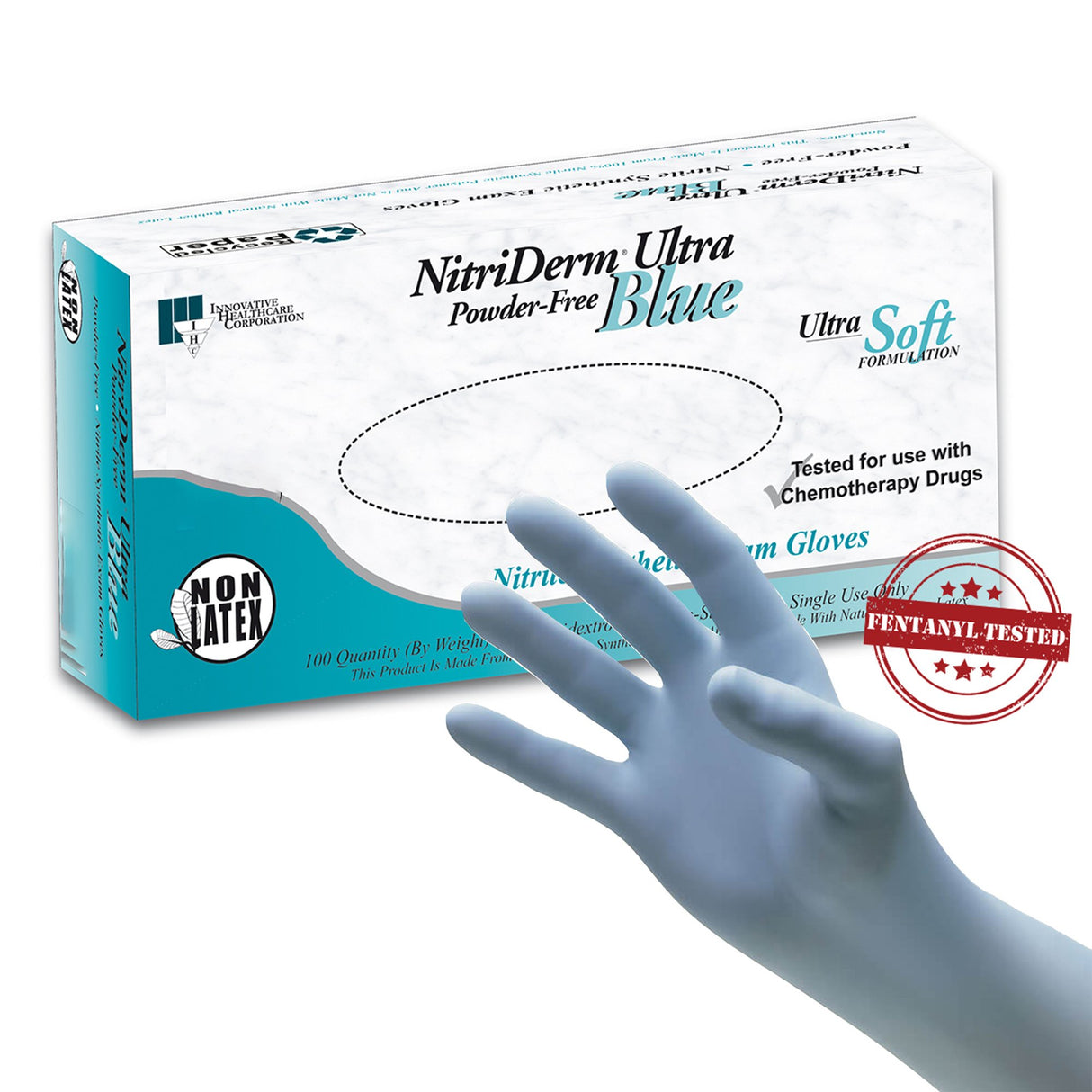 Exam Glove NitriDerm Ultra Blue Small NonSterile Nitrile Standard Cuff Length Fully Textured Light Blue Chemo Tested / Fentanyl Tested