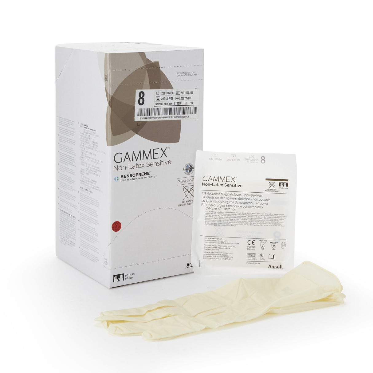Surgical Glove GAMMEX Non-Latex Sensitive Size 8 Sterile Polychloroprene Standard Cuff Length Micro-Textured Cream Chemo Tested