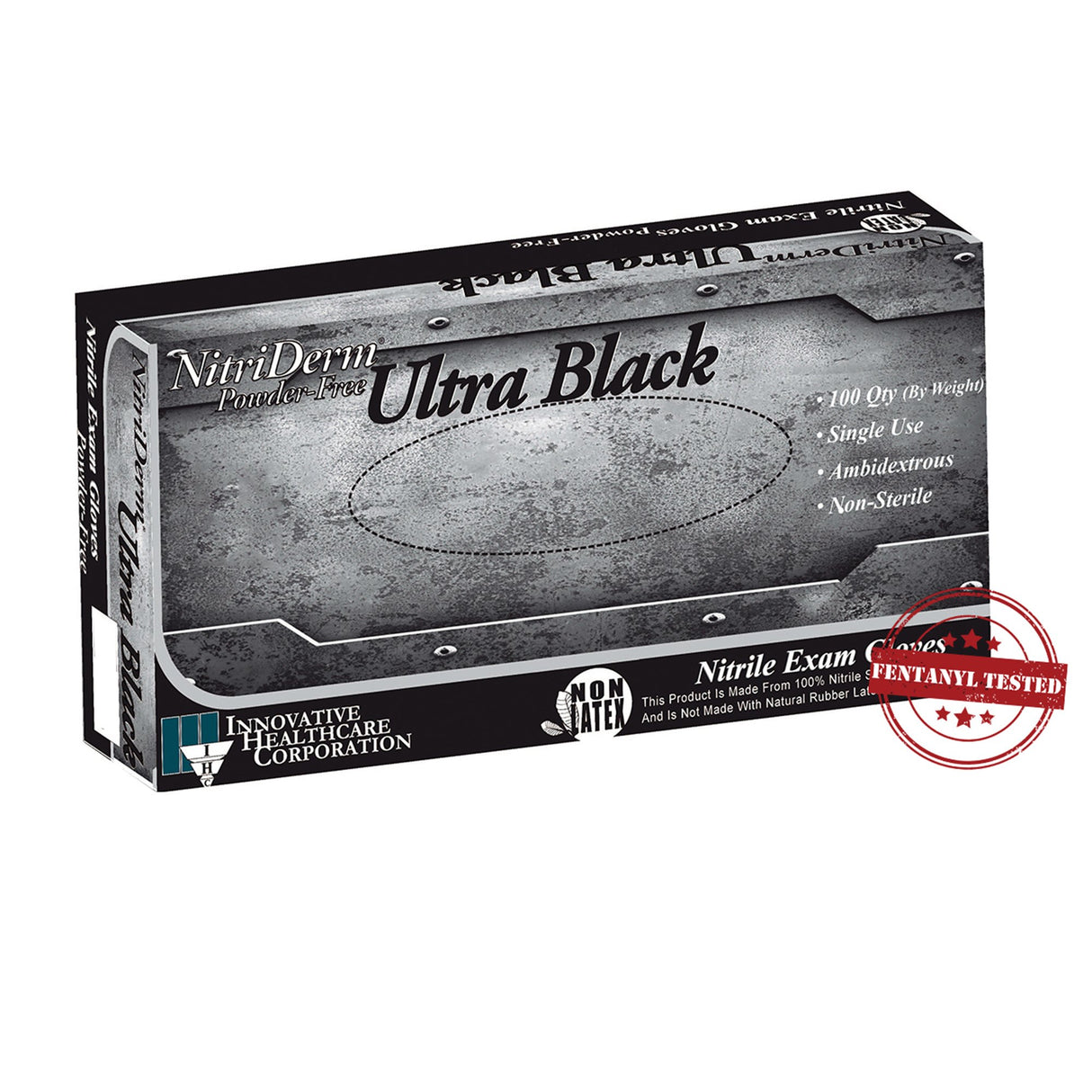 Exam Glove NitriDerm Ultra Black X-Small NonSterile Nitrile Standard Cuff Length Textured Fingertips Black Chemo Tested / Fentanyl Tested