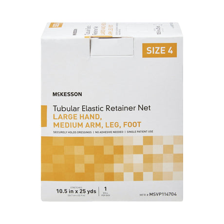 Elastic Net Retainer Dressing McKesson Tubular Elastic 10-1/2 Inch X 25 Yard (26.7 cm X 22.9 m) Size 4 White Large Hand / Medium Arm / Leg / Foot NonSterile
