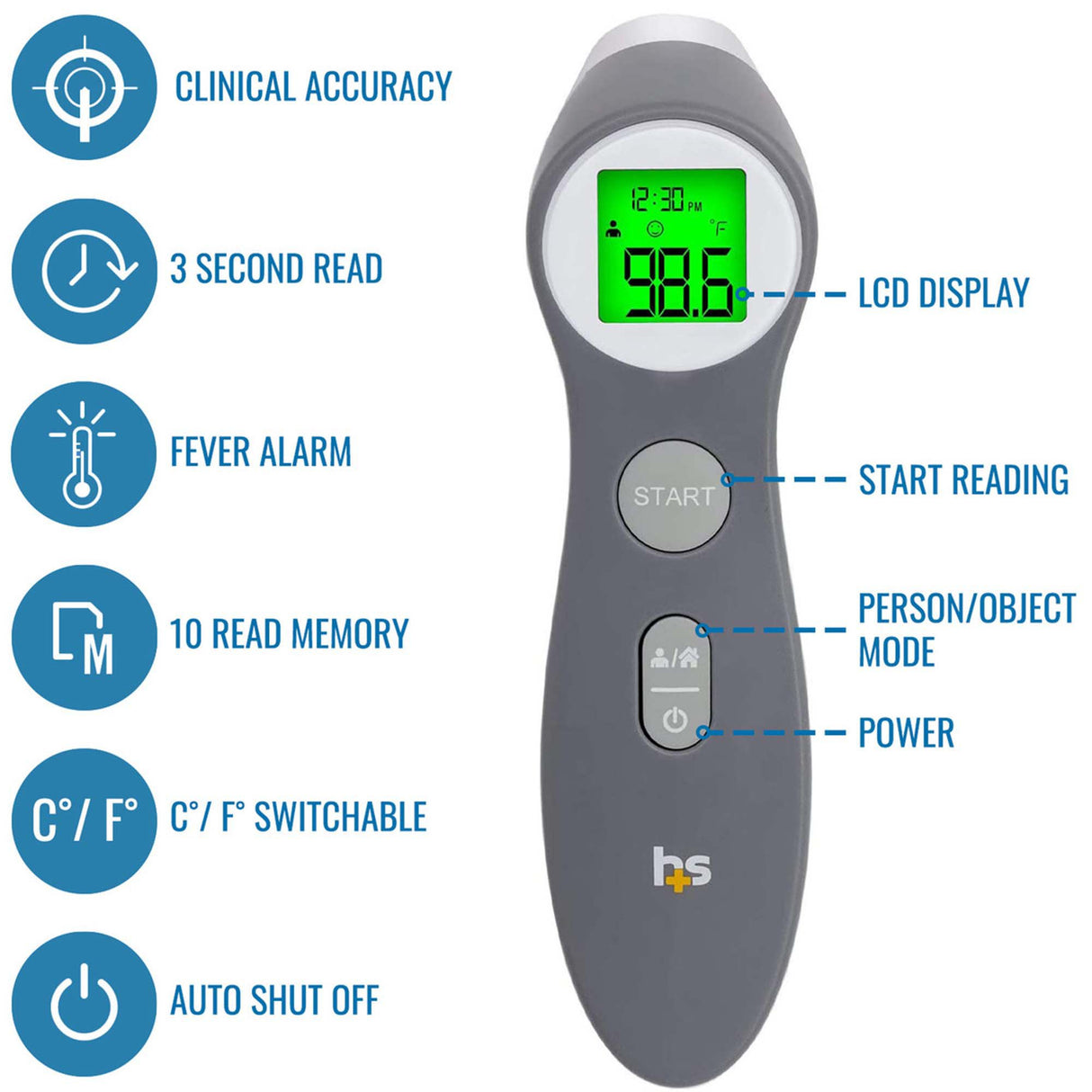 Non-Contact Skin Surface Thermometer HealthSmart Infrared Skin Probe Handheld