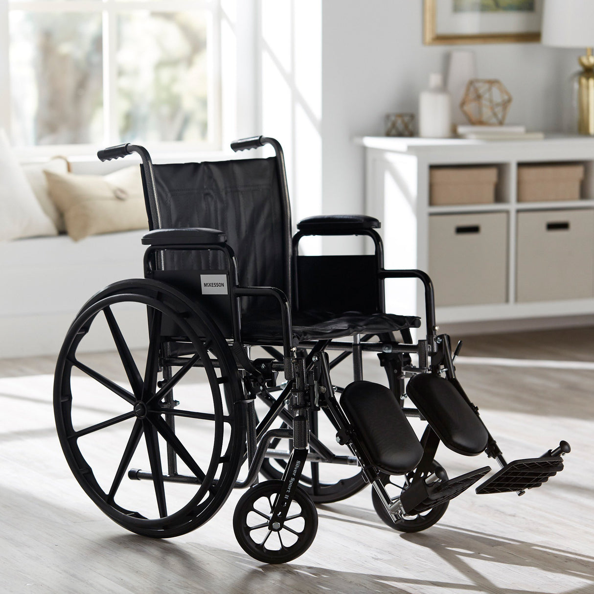 Wheelchair McKesson Dual Axle Desk Length Arm Swing-Away Elevating Legrest Black Upholstery 18 Inch Seat Width Adult 300 lbs. Weight Capacity