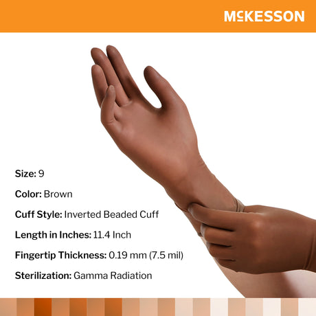 Surgical Glove McKesson Perry Size 9 Sterile Latex Standard Cuff Length Smooth Brown Not Chemo Approved