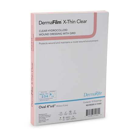 Thin Hydrocolloid Dressing DermaFilm Film Backing 4 X 6 Inch Oval Hydrocolloid / Film