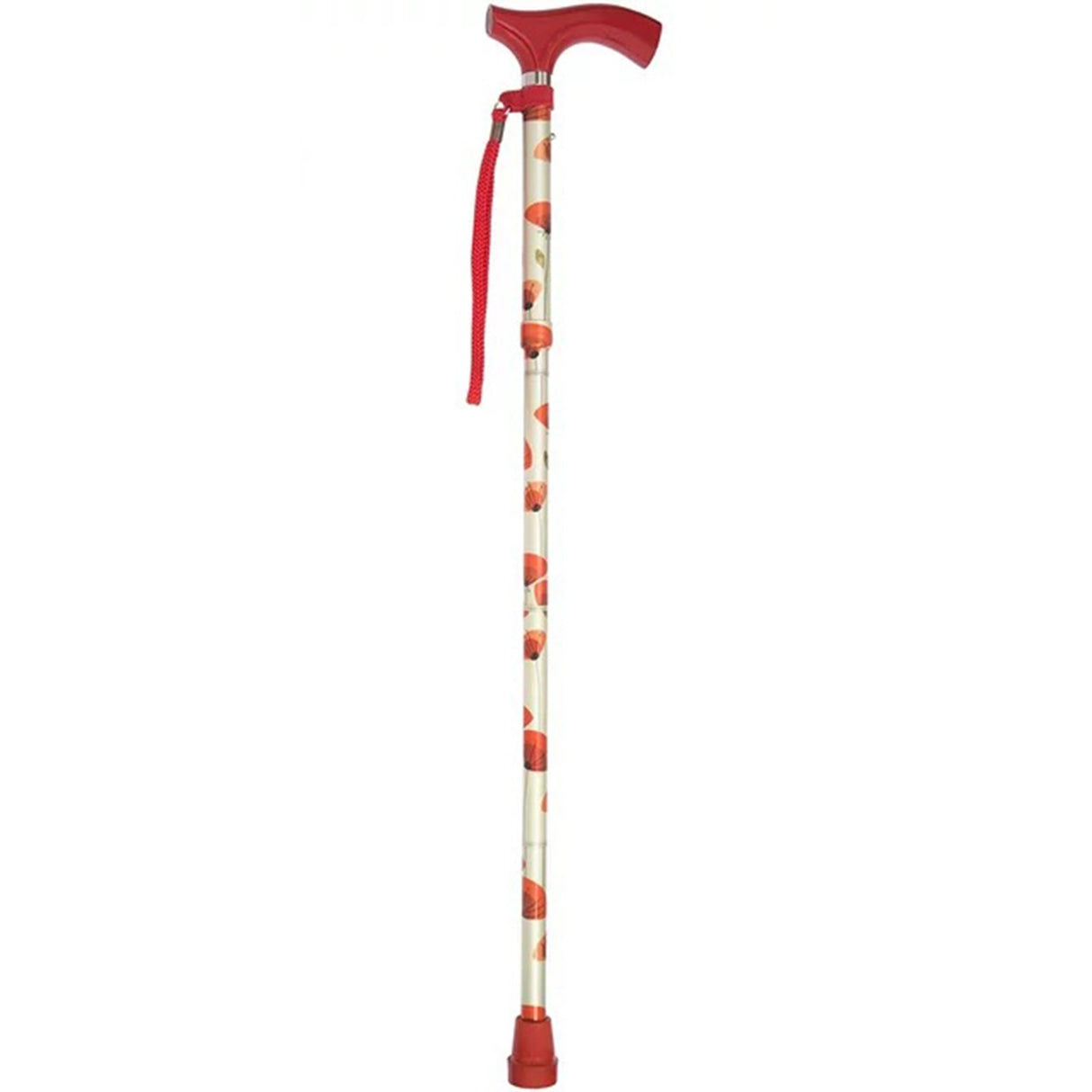 Folding Cane Switch Sticks Aluminum 32 to 37 Inch Height Poppies Print