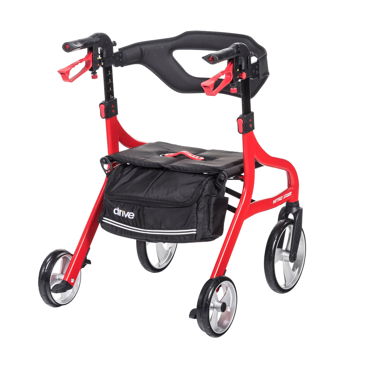 Andador con ruedas Nitro Sprint Rollator, altura Hemi, color rojo