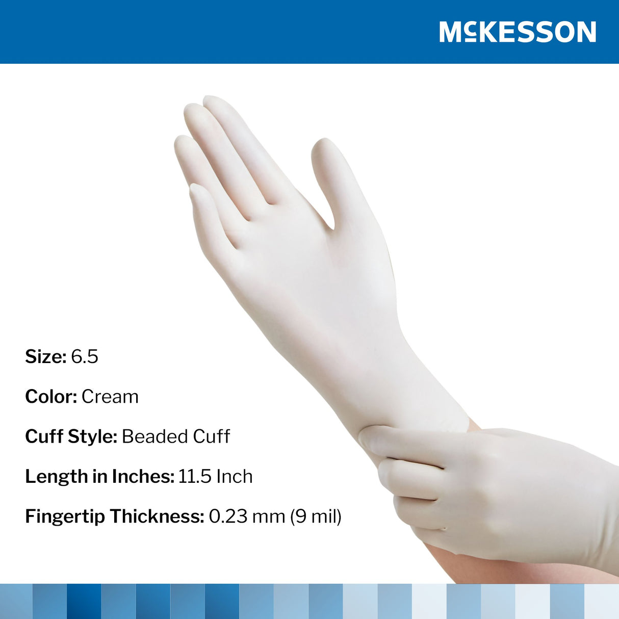 Surgical Glove McKesson Perry Size 6.5 Sterile Latex Standard Cuff Length Smooth Cream Not Chemo Approved