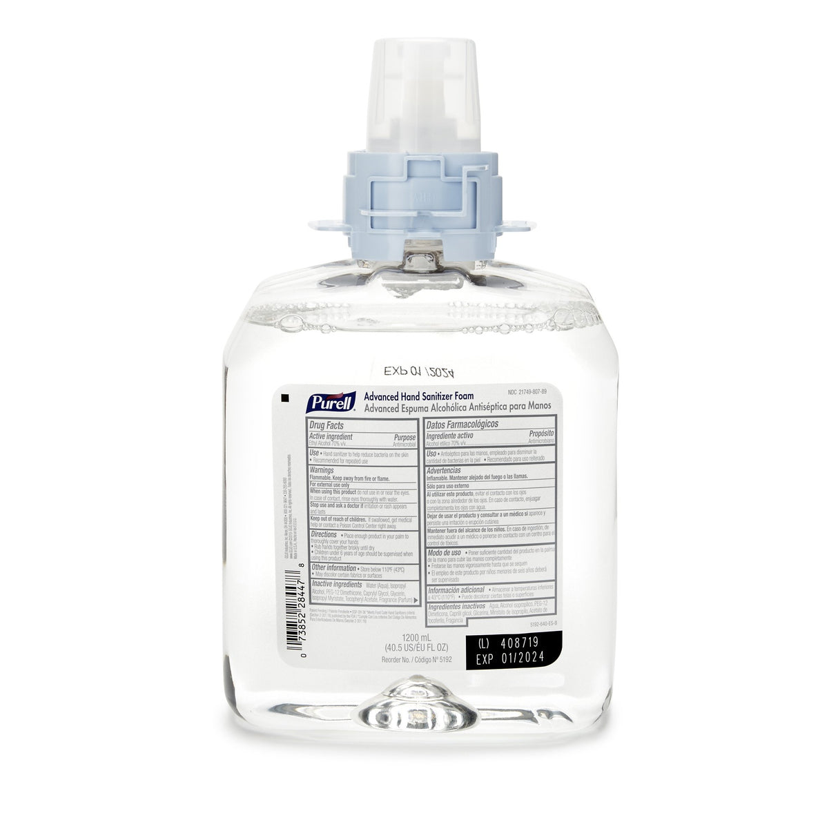 Hand Sanitizer Purell Advanced 1,200 mL Ethyl Alcohol Foaming Dispenser Refill Bottle