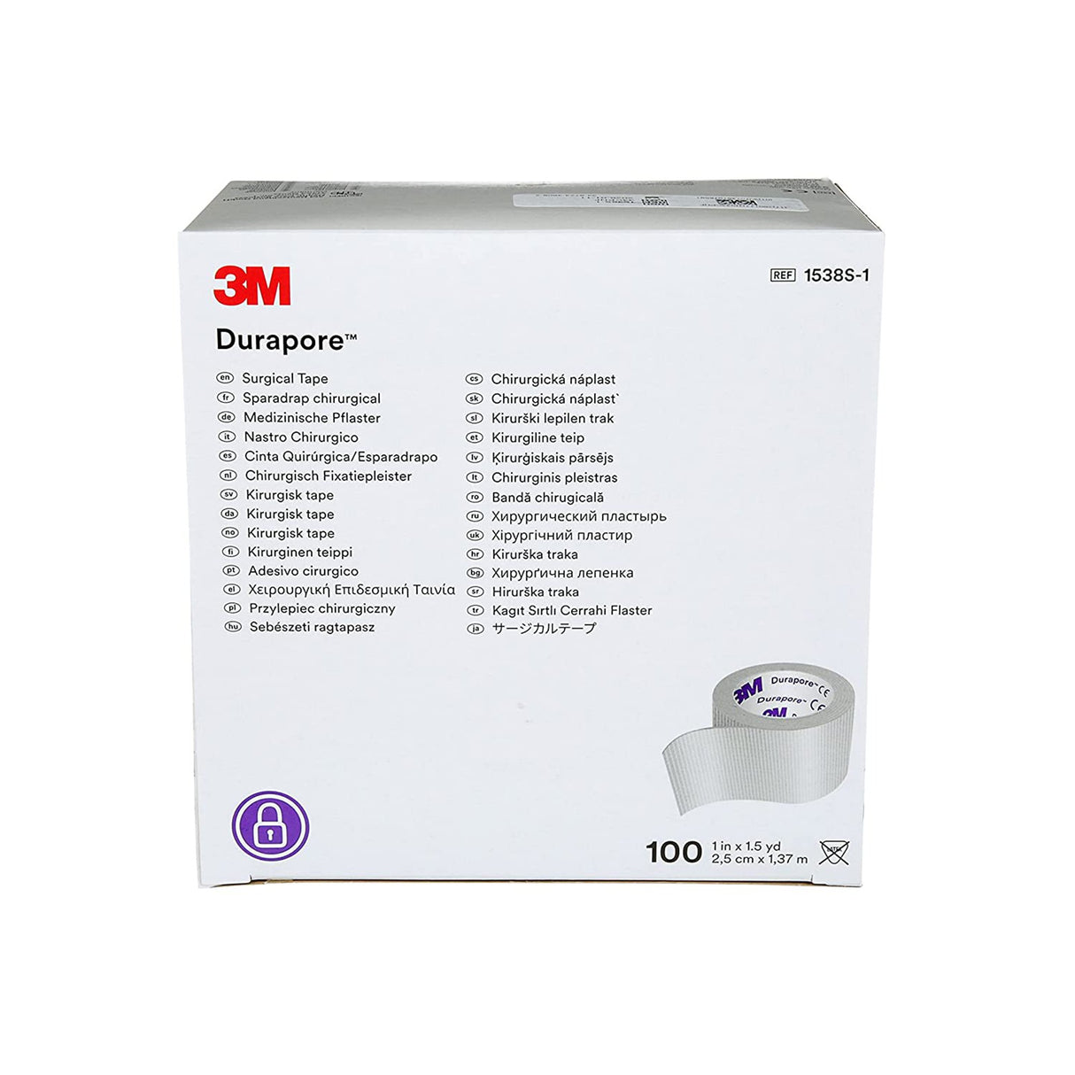 Medical Tape 3M Durapore White 1 Inch X 1-1/2 Yard Silk-Like Cloth NonSterile