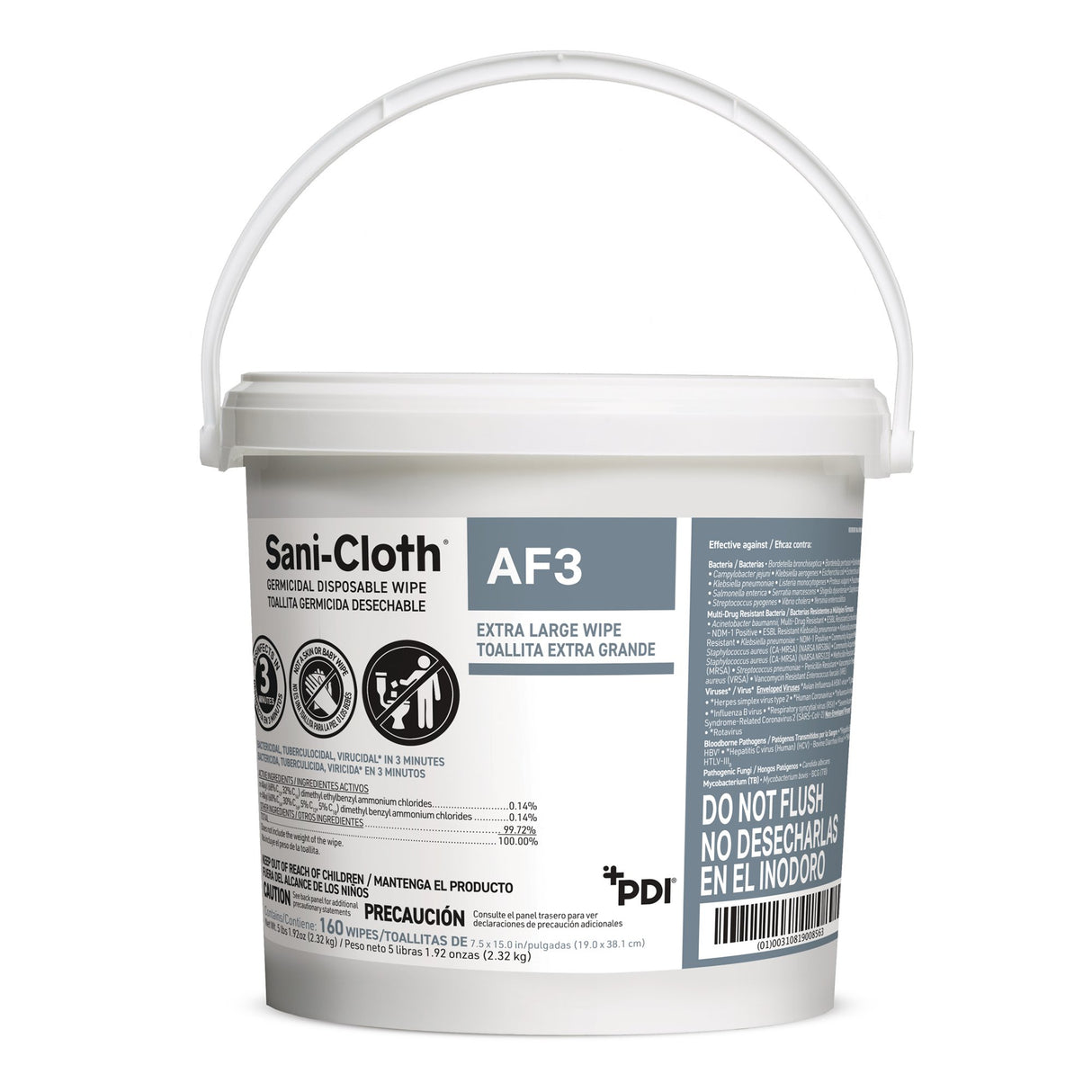 Sani-Cloth AF3 Surface Disinfectant Cleaner Premoistened Germicidal Manual Pull Wipe 160 Count Pail Mild Scent NonSterile