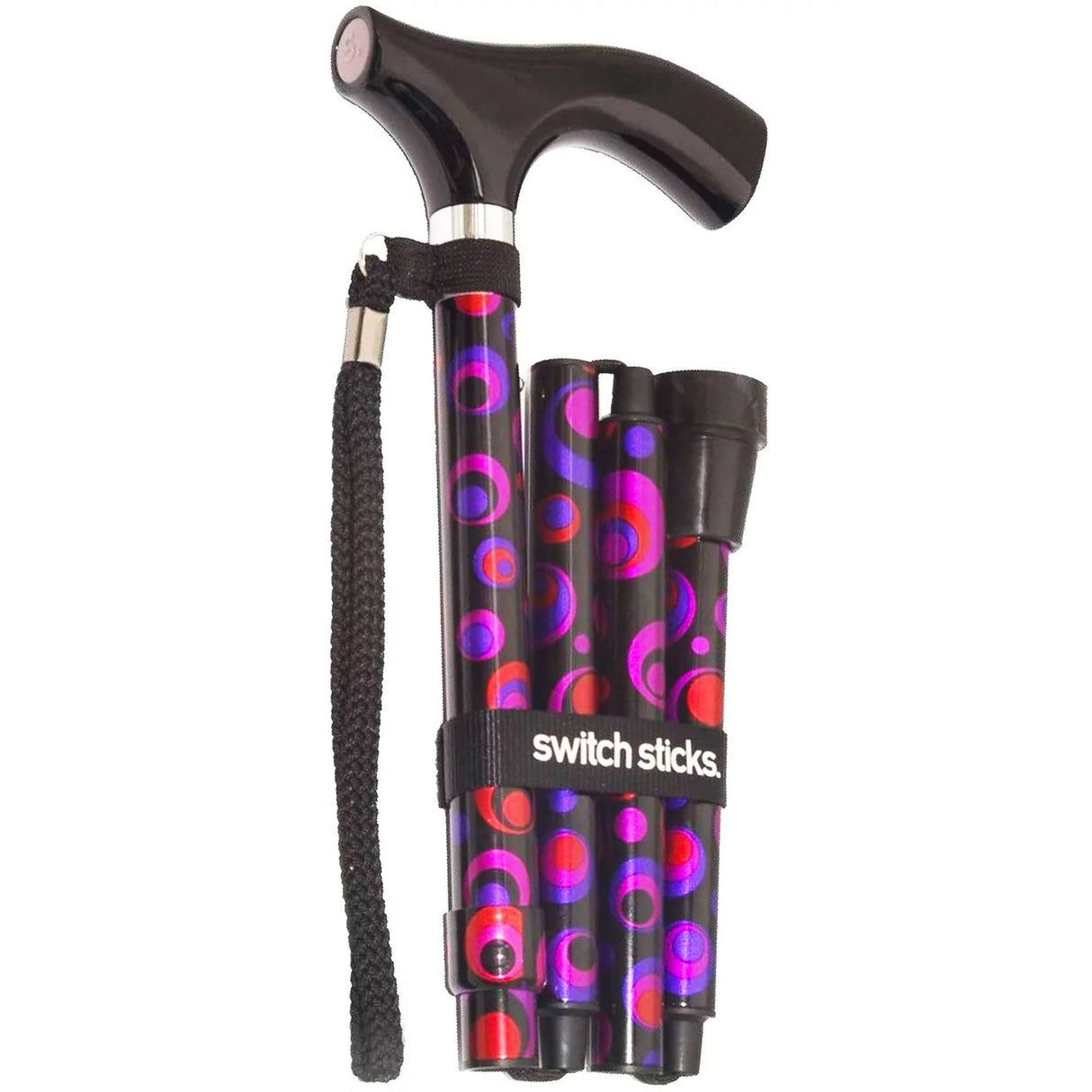 Folding Cane Switch Sticks Aluminum 32 to 37 Inch Height Circle Print