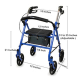 4 Wheel Rollator McKesson Blue Adjustable Height / Folding Steel Frame