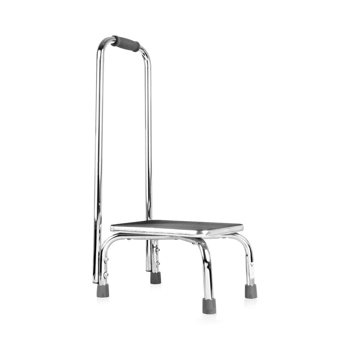 Step Stool with Handrail Mabis DMI 1 Step Chrome Plated Steel Frame 9-1/2 Inch Step Height