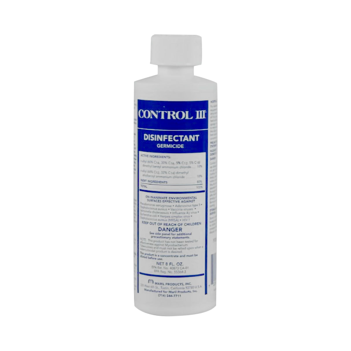 Control III Disinfectant Germicide Surface Disinfectant Cleaner Quaternary Based Manual Pour Liquid Concentrate 8 oz. Bottle Benzaldehyde Scent NonSterile